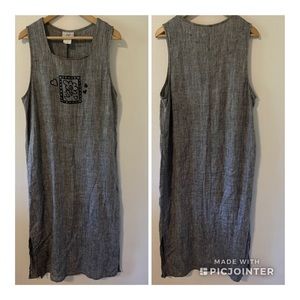 Vintage 90s Studio Ease Linen Square Neck Sleeveless Maxi Dress Gray USA Made-L